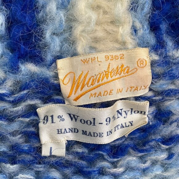 Mantessa Cardigan Womens Large Blue White Stripe Button Wool Nylon Italy VTG‎ - Picture 5 of 10